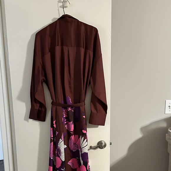 Express Brown Long-Sleeve Floral Shirt Dress with Pink Accents - Picture 9 of 11